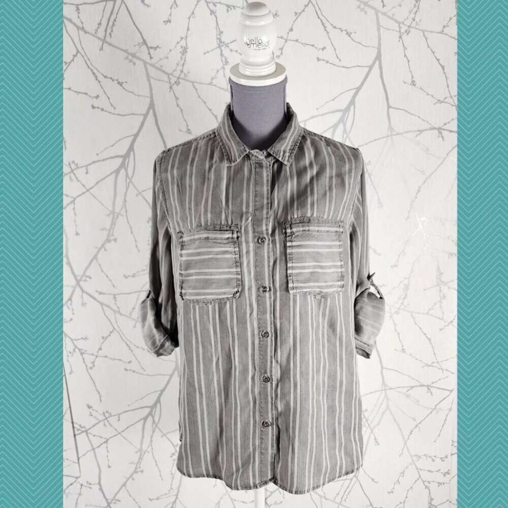 Standard Grace Gray Striped 100% Tencel Button Front Pocket Shirt